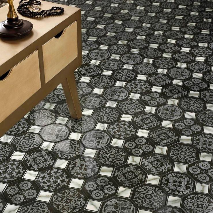 Merola Tile Ditte Nero 17-3/4 in.  17-3/4 in. Ceramic Floor and Wall Tile